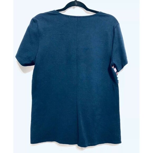 Lands End Womens Medium Ribbon Stripe Blouse Short Sleeve Blue Boho Festival - Picture 5 of 7